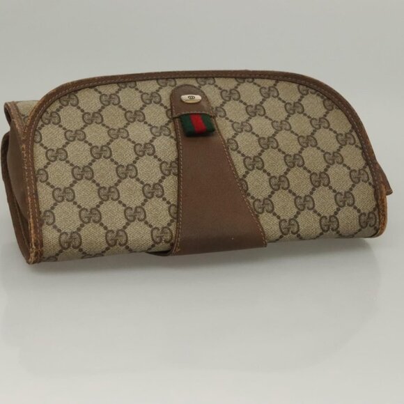 GUCCI GG Supreme Web Sherry Line Clutch Bag PVC Beige Gold 89 01 030 Auth BA4284 - Picture 7 of 16